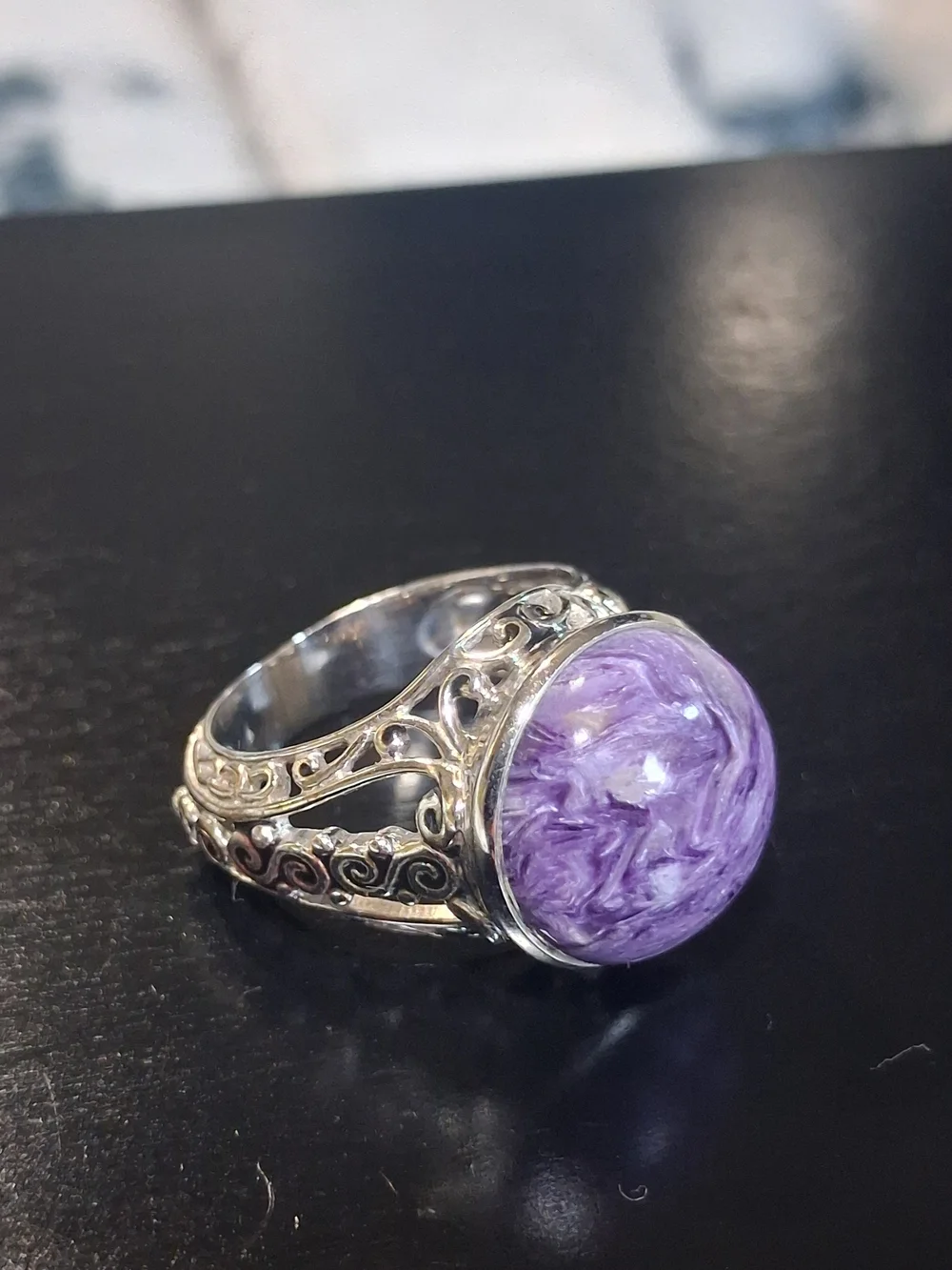 Signed Sajen 925 D'Joy Sterling Silver Ring Charoite Purple Stone Size 7